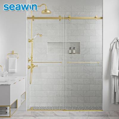 China Quiet Operation Seawin Ss304 Frosted Glass Fremeless Sliding Chrome Double Shower Door for sale