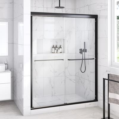 China Quiet Black View Bathroom Double Sliding Door Bathroom Tempered Glass Shower Door Quiet Fully Operation for sale