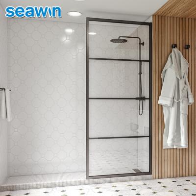 China Quiet Operation Modern Seawin Bathroom Matte Black Frame Glass Fix Panel Door Shower for sale