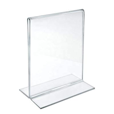 China Fashionable Wholesale Hot Sale Business Shaped Clear Acrylic Wedding Menu Card Sign Holder With Stand for sale