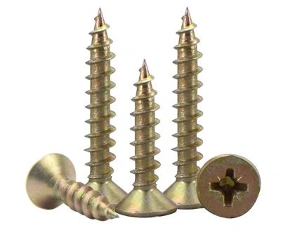 China Pan Wooden Tooth Thread Expansion Tapping Screw Countersunk Head Cross Recessed Screw Yellow Galvanized for sale