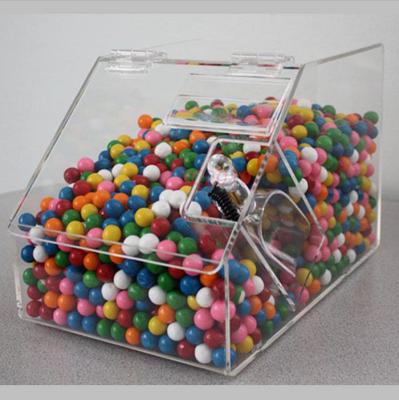 China Eco-friendly Custom Transparent Candy Display Bin Clear Acrylic Supermarket Candy Dispenser Box for sale