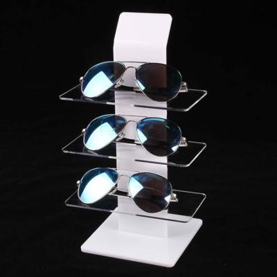 China Eyewear Eco-friendly Office Standing Display 3 Pair Sunglasses Acrylic Retail Glasses Show Stand Holder for sale