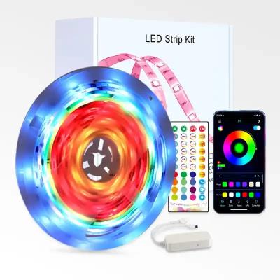 China Hot Selling APP Control 12V 5M 5050 RGB Music Timing Color Changing App Remote Control Flexible Smart Led Strip Light for sale