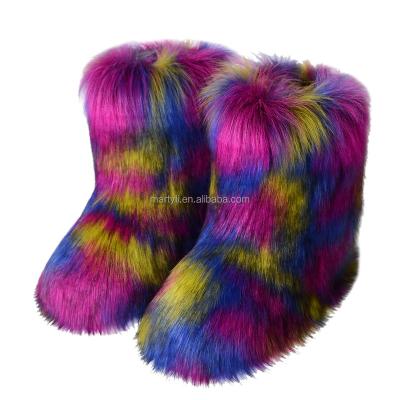 China Wholesale Fashion Lady Snow Faux Fox Women's Furry Colorful Fur Boots Baby Toddler Kids Winter Boots Women Anti-slippery for sale