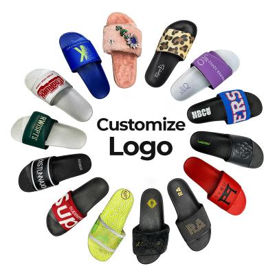 China Hot Selling Waterproof PVC Printing Logo Design Footwear Sandals Blank Slides Slippers For Women Men Ladies Custom Slide Slipper for sale