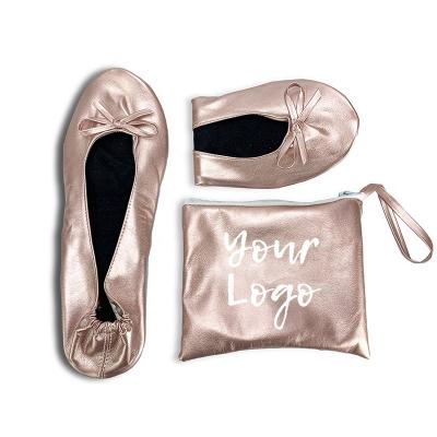 China Curvy Women's Wedding Gift For Guest Ballerina Flat Shoes After Party Slippers Foldable Flats With Bag for sale