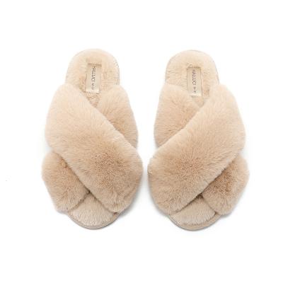 China Wholesale Fashion Trend Fashion Designer Women Lady Furry Faux Fur Soft Home Slippers for sale