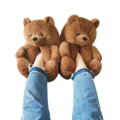 China Lovely Comfortable Plush Kids Indoor Home Fur Cushioning Slips Girls Fuzzy Teddy Bear Slippers For Women for sale