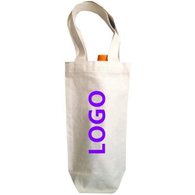 China Eco-Friendly Reusable Natural Color Recycled Cotton With Your Logo Gift Canvas Wine Bag For Single Bottle for sale