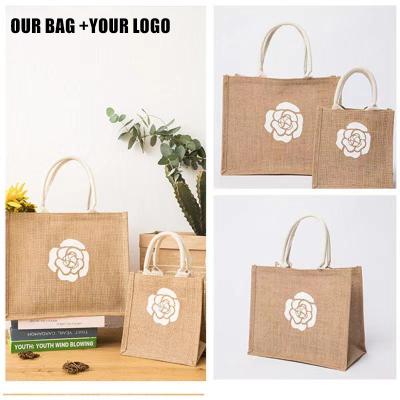 China Promotional Wholesale Durable Jute Burlap Tote Bags With Soft Cotton Handle for sale