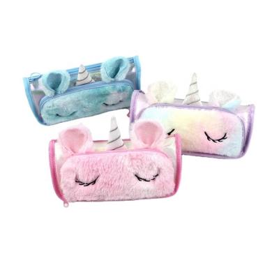 China Fashion Wholesale Plush Pencil Bag Running Colorful Zipper For Girl Pen Kawaii Stationery Cute for sale