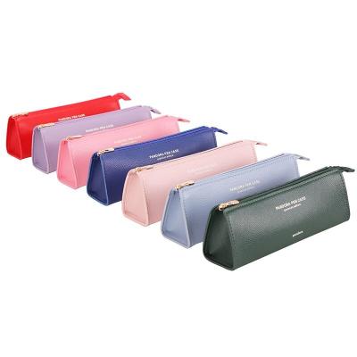 China Fashion Style Leather Pencil Case Student Stationery Storage Bag Single Zipper Bag for sale