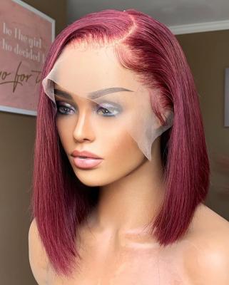 China Red Silky Straight Wave Burgundy Short 99j Bob Human Hair Lace Front Wigs Cuticle Aligned Hd To Lace Frontal Hair Wigs for sale