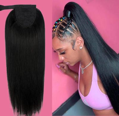 China 12A Remi Drawstring Ponytail Long Curly High Straight Ponytail Extension Brazilian Loop Around Hair Clip In Ponytail For Woman for sale