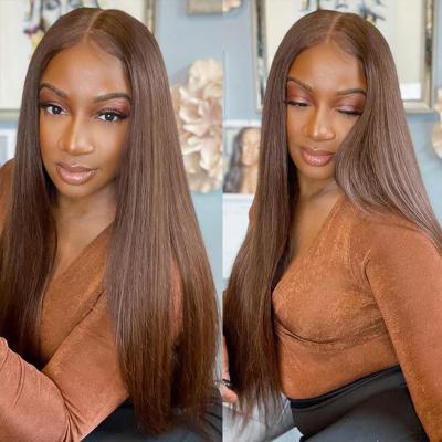 China Body Wave HD 13x4 Lace Front Wigs Peruvian Raw Virgin Hair 5x5 Closure Wig 200 Density Chocolate Brown Color Women for sale