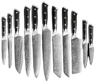 China Stocked Wholesale Japan Knives Handmade Japanese Chef Knives Real 67 Layer vg10 Messer Damascus Steel Kitchen Knife Set for sale