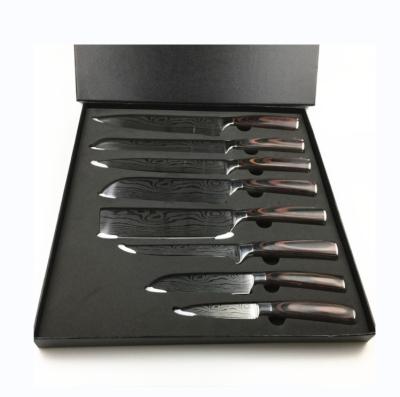 China Kitchen Chef Knives Set 8 Inch 7CR17 440C Japanese High Carbon Damascus Stainless Steel Laser Stocked 8pcs Pattern Slicing Santoku Tool for sale