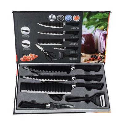 China Stocked 6 Pieces In Scissors Stock Vegetable Fruit Peeler Stainless Steel Sharp Kitchen Knives Set Nonstick Coating Knife Set With Gift for sale