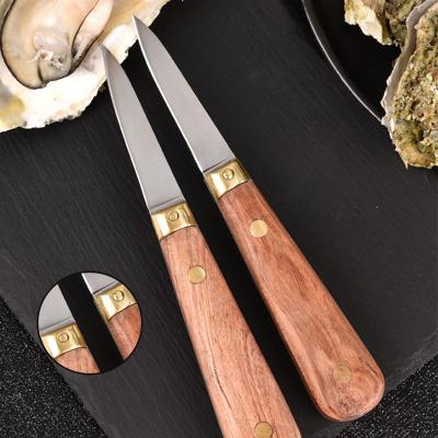 China Hot Sale Handmade Wooden Stocked Handle Stainless Steel Oyster Shelling Knife with Wooden Handle and Laser Blade for Open Oyster for sale