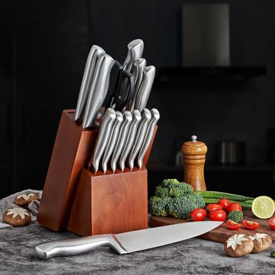 China Stocked German Chef Custom Best Sellers 15 Pcs Kitchen Knife Set Stainless Steel With Wood Block Holder for sale