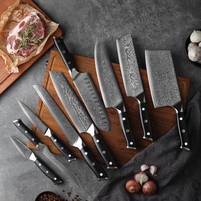 China Stocked High Quality Luxury Kitchen Knife Set VG-10 Damascus Steel Core 67 Layers Chef Knives Kitchen Set for sale