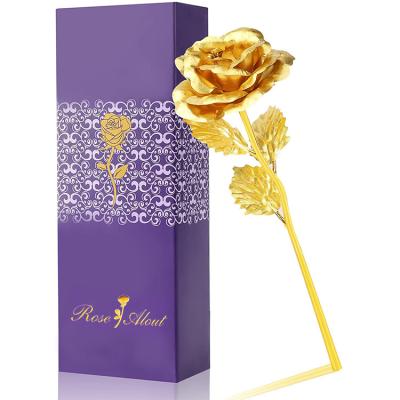 China Designs 24k Gold Artificial Rose Flower Rose Gift Artificial Flower Gold Colored Leaf With Gift Box For Valentine's Day for sale