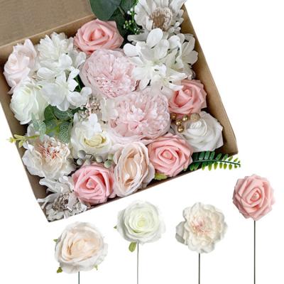 China Bridal Bouquet Wedding Artificial Rose Flower Combo Foam Rose Head Artificial Vanlentine Decoration PLASTIC for sale