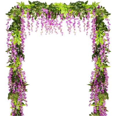 China Artificial Silk Wisteria Vines Home Decoration Garland Hanging Flower Arch Silk Flowers Wedding Backdrop for sale