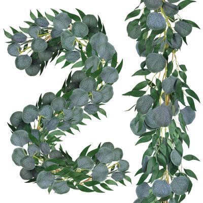 China Home Greenery Garland Artificial Eucalyptus Leaves Silver Dollar Decoration and Wreath Willow Leaves Garland Hanging Vine for Wedding Holiday for sale