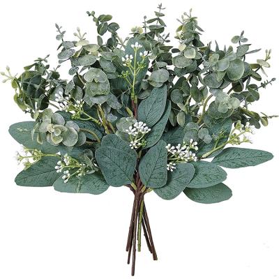 China Indor Decoration Hot Sale Artificial Eucalyptus Sliver Dollar Leaves Branches Faux Greenery Stems Wedding Table Plants For Vase for sale