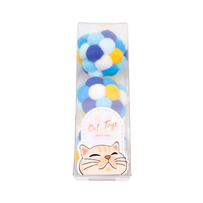 China New Viable DIY Plush Ball Cat Toy Rainbow Bell Ball Pet Supplies Mute Ball for sale