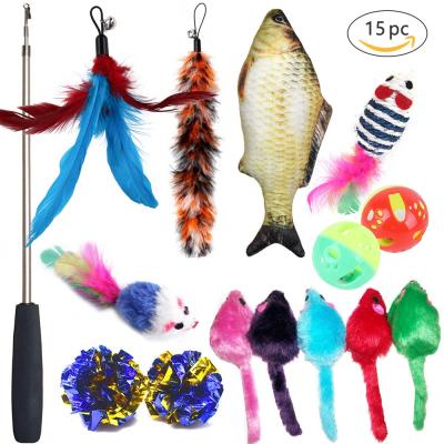 China Pet Cat Toy Set Cat Fishing Rod Cat Stick Plush Mouse Combination Viable Teasing Toy for sale