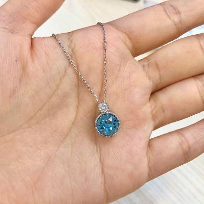 China Dylam Wholesale 925 Zircon 5A Sterling Silver Blue Color Cz Round Stone Romantic Pendan Classic Necklace For Women for sale