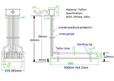 China Over The Side L Shaped Teflon Immersion Heater 415V 3P 10KW for sale