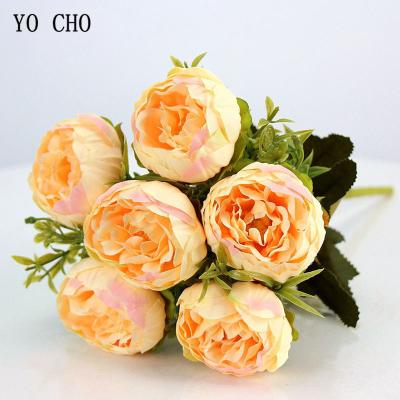 China Bouquet YO CHO Peony Artificial Flowers Bouquet Rose Peony Fake Flower Silk Artificial Flower 6 Heads Wedding Home Christmas Decorative for sale