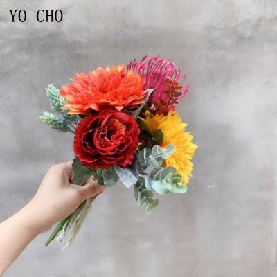 China Artificail Sunflowers YO CHO Special Designed Yellow Color Artificial Sunflower Bouquets Wall Flower Decorative Handmade Sunflower for sale