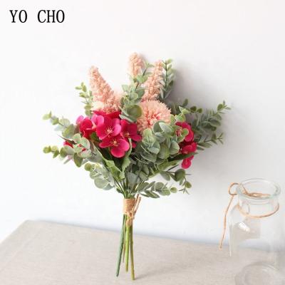 China Chinese Cherry Apple YO CHO Big Bunch Silk Artificial Chinese Cherry Apple and Chrysanthemum Flower Bouquets Wedding Table Door Car Decoration Flowers for sale