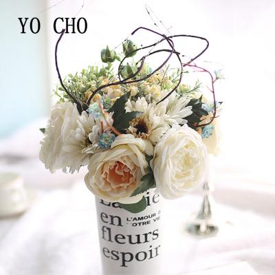 China YO CHO bridesmaid peony bouquet bridal wedding decoration eco-friendly table centerpieces home silk rose artificial flower bouquet for sale