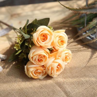 China Eco-friendly yellow rose flowers rose wedding artificial flower rose decoration wedding celebration home flower wall for sale