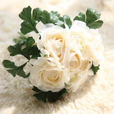 China Eco-friendly Wholesale Tea Bouquet Single White Rose Artificial White Rose Flower Rose Silk Flower Home Decoration for sale