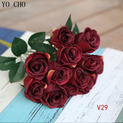 China 12 Heads Eco-friendly Wedding Home Decoration Rose Flower Fake Decor Silk Artificial Rose Flower Bouquet for sale