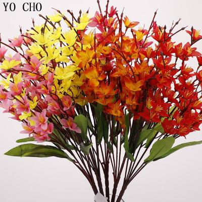 China Wholesale Eco-Friendly YO CHO Decoration Artificial Flower With Long Stem 6 Petals 7 Fork Hexagonal Orchid Flower For Christmas Home Decor for sale