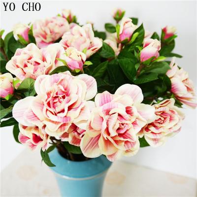 China A single with two artificial flower gardenia flower living room flower head YO CHO wedding stand tall vintage wedding silk satin interior decoration for sale