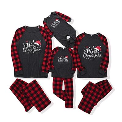 China 2021 Breathable Custom Cotton Christmas Baby Kids Adult Red Lattice 2 Piece Family Matching Outfits Long Winter Pajamas Sets for sale