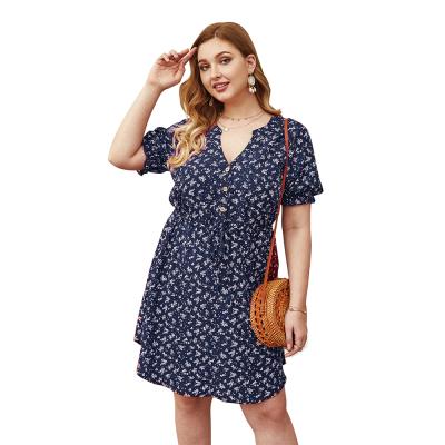 China Anti-Static Wholesale Large Floral Print Women Casual Clothing Plus Size Dress for sale