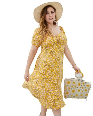 China Hot Sales Anti-static Plus Size Girl Fashion Style Casual Clothing Women Floral Print Dresses for sale