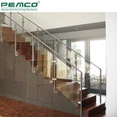 China Modern Design Stainless Steel Staircase Indoor Tempered Residential Glass Railing System for sale