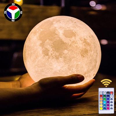 China Modern Moonlight Gift PVC 16 Color Touch Remote Control LED Rechargeable 3D Change Printed Earth Moonlight Night Light for sale