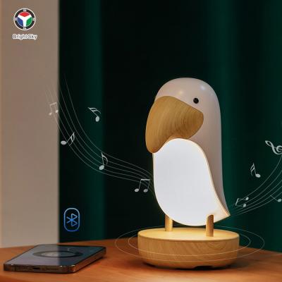 China Newly Launched Modern Led Bluetooth Silicone Pet Night Light Wooden Bird Rechargeable Battery Animal Wireless Speaker for sale